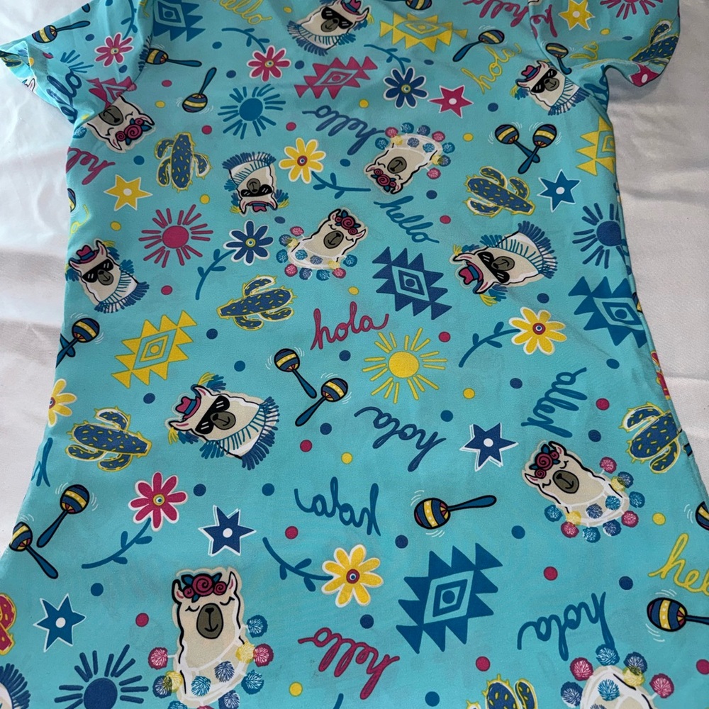 Blue Patterned  Scrub  Top - Picture 4 of 5